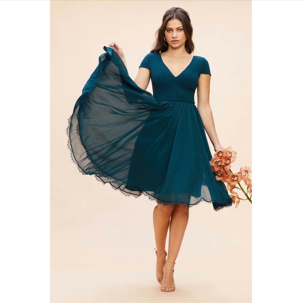 DRESS THE POPULATION: Corey Chiffon Fit & Flare Cocktail Dress (NWT)